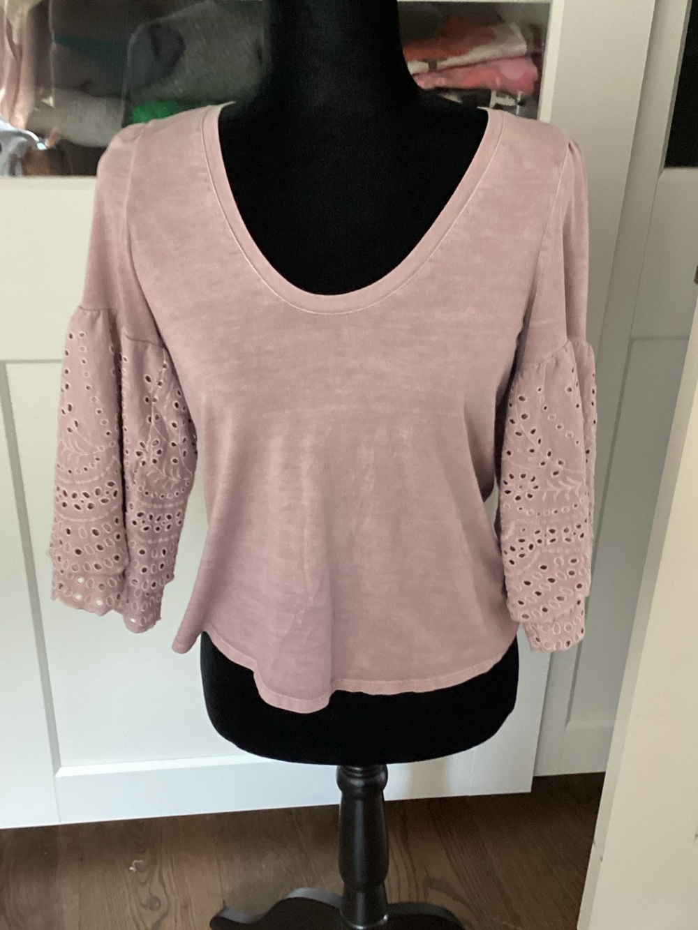 American Eagle Outfitters Dusty Rose Eyelet Bell Sleeve Top